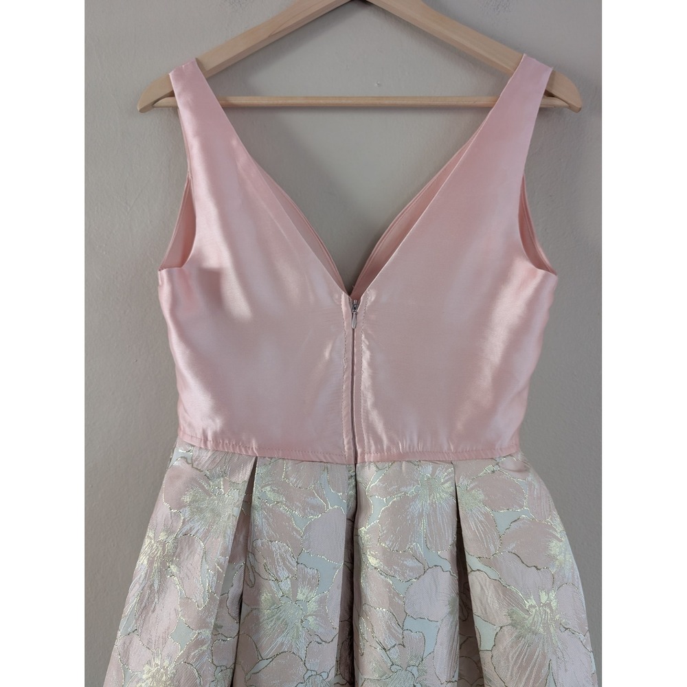 Blush Pink Gold Floral Jacquard High-Low Formal Gown Dress Womens M Wedding - Picture 15 of 16